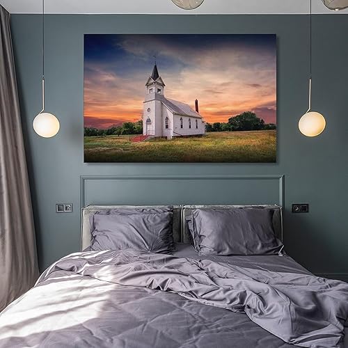 Miniatura 8 de Iglesia campestre de Dakota del Norte, pradera, iglesia cristiana, paisaje, naturaleza, naturaleza muerta, hermoso póster de arte de pared, lienzo,