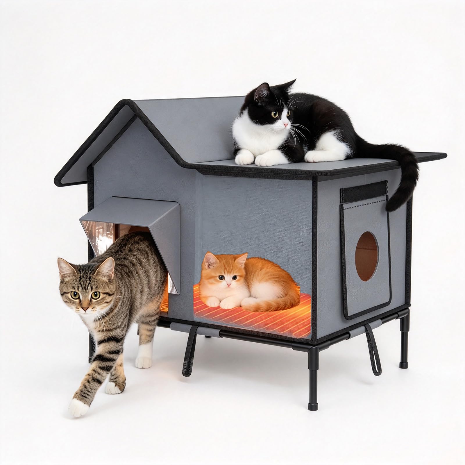 MYMULIKE Heated Cat House Outdoor, Waterproof Cat Shelter (53x37x56 cm) — image 1