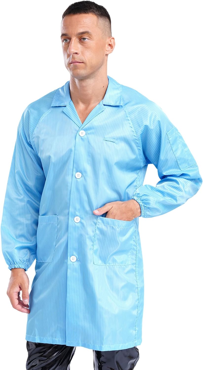 Lapel Lab Coat Science Jackets for Mens Unisex Long Sleave Non-disposable Workwear Uniform