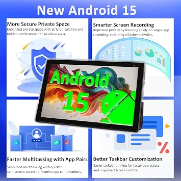 10 inch Android 15 Tablet, 8GB RAM 32GB ROM Powerful Quad-core CPU, 1280*800 Resolution Screen Tablet PC, 8MP Camera, 6000mAh Battery Computer, 2 in 1 Tablets with Keyboard, Case, Mouse, Stylus Laptop