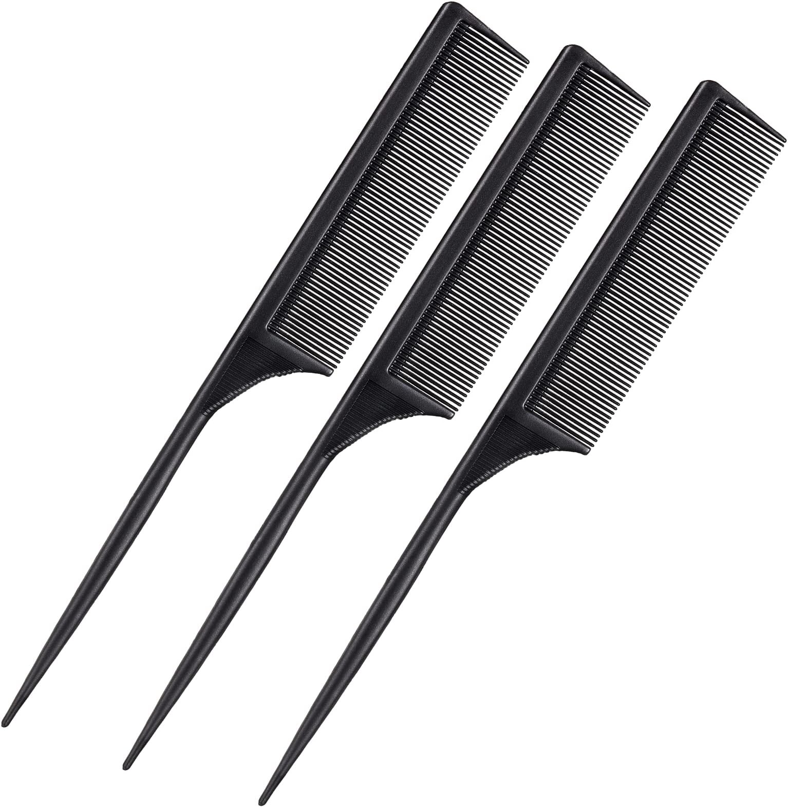 Leinuosen 3 Pack Rat Tail Combs Fine Tooth Parting Tip for Women Carbon Fiber Heat Resistant Anti Static Teasing for Back Combing Root Teasing Adding Volume Evening Styling(Black)