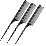 Leinuosen 3 Pack Rat Tail Combs Fine Tooth Parting Tip for Women Carbon Fiber Heat Resistant Anti Static Teasing for Back Combing Root Teasing Adding Volume Evening Styling(Black)