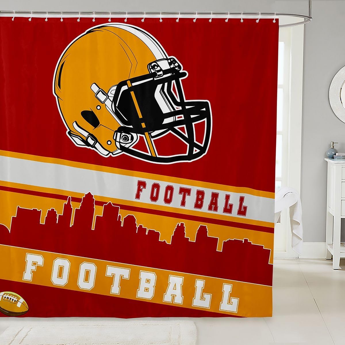 Erosebridal Football City Shower Curtain 72" Wx72 L Football Shower Curtain Sets for Boys Girls Blue Grey Rugby Game Bathroom Curtains Football Fans Sports Ball Team Bath Curtain