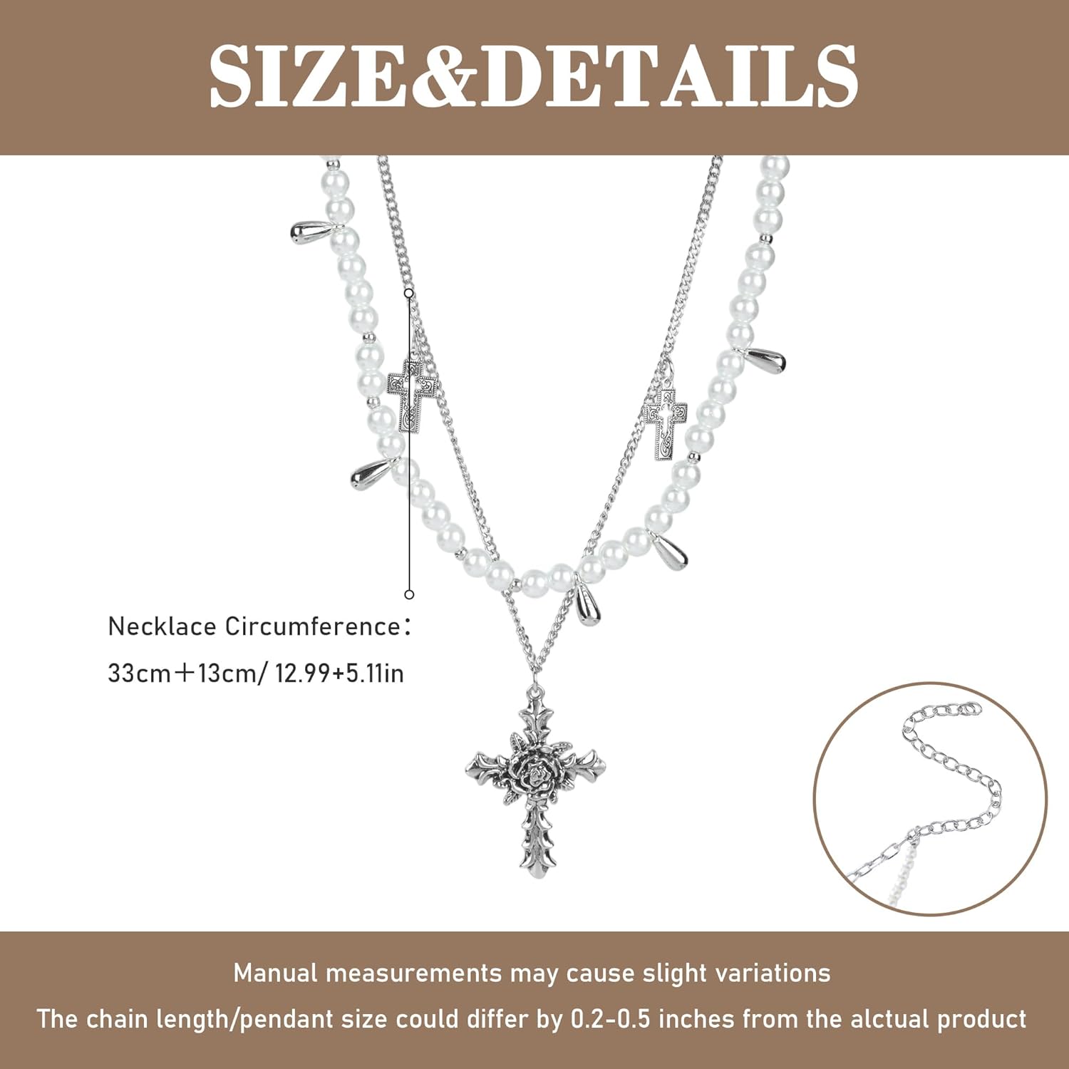 Gothic Cross Layered Necklaces, Goth Stacked Pearl Necklace with Cross Pendant for Women, Adjustable Statement Chunky Silver Jewelry for Women Cosplay Birthday Party Y2k Fashion Accessories - Image 8