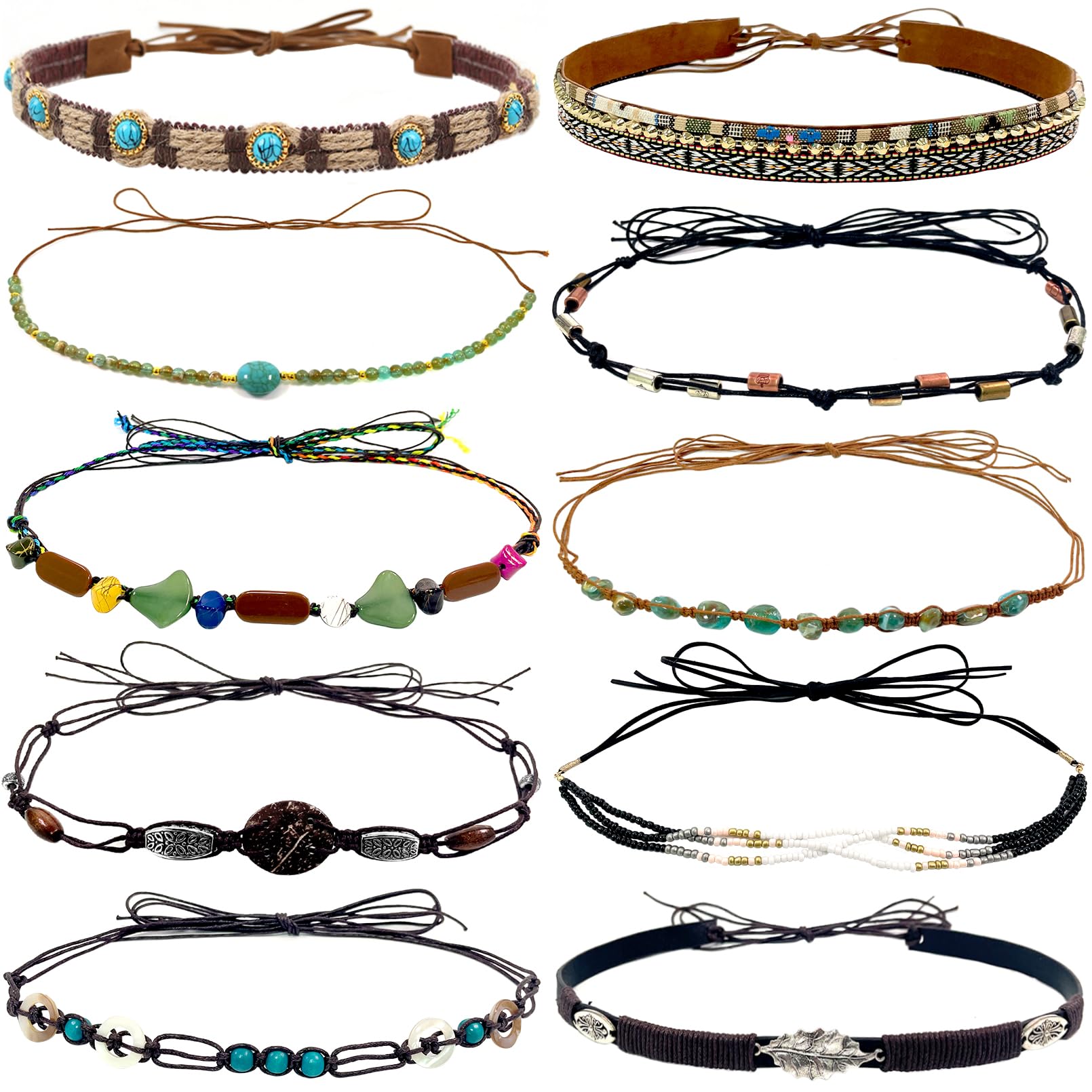 nemokamai 10 PCS Cowboy Hat Bands for Men Women Leather, Turquoise Hatbands Belt for Cowboy/Western/Fedora/Cowgirl/Straw Hats