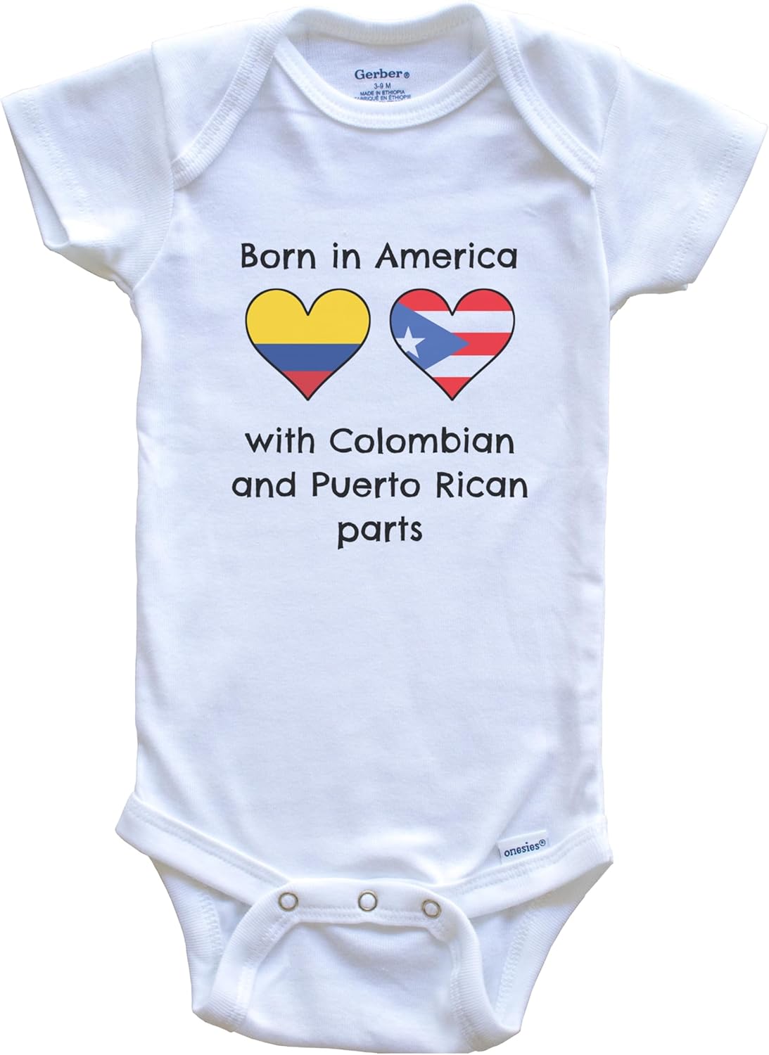 Born in America with Colombian and Puerto Rican Parts Funny Colombia Puerto Rico Flags One Piece Baby Bodysuit