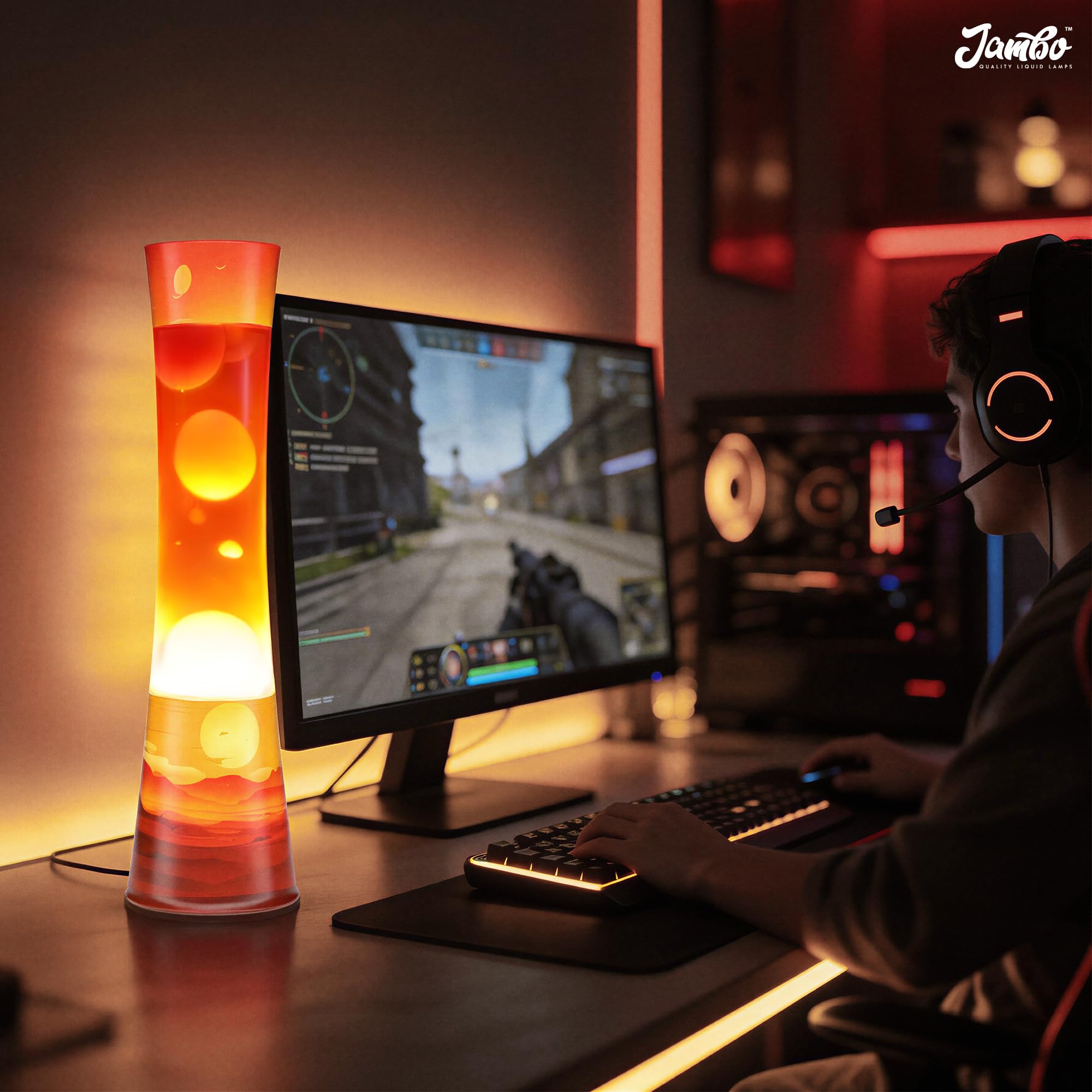 Jambo - Lámpara de movimiento líquido de 15,5" - Modelo mejorado con diseño Sunset - Hermosa lámpara decorativa para sala de estar y dormitorio, luz relajante, luz nocturna para adolescentes, niños y