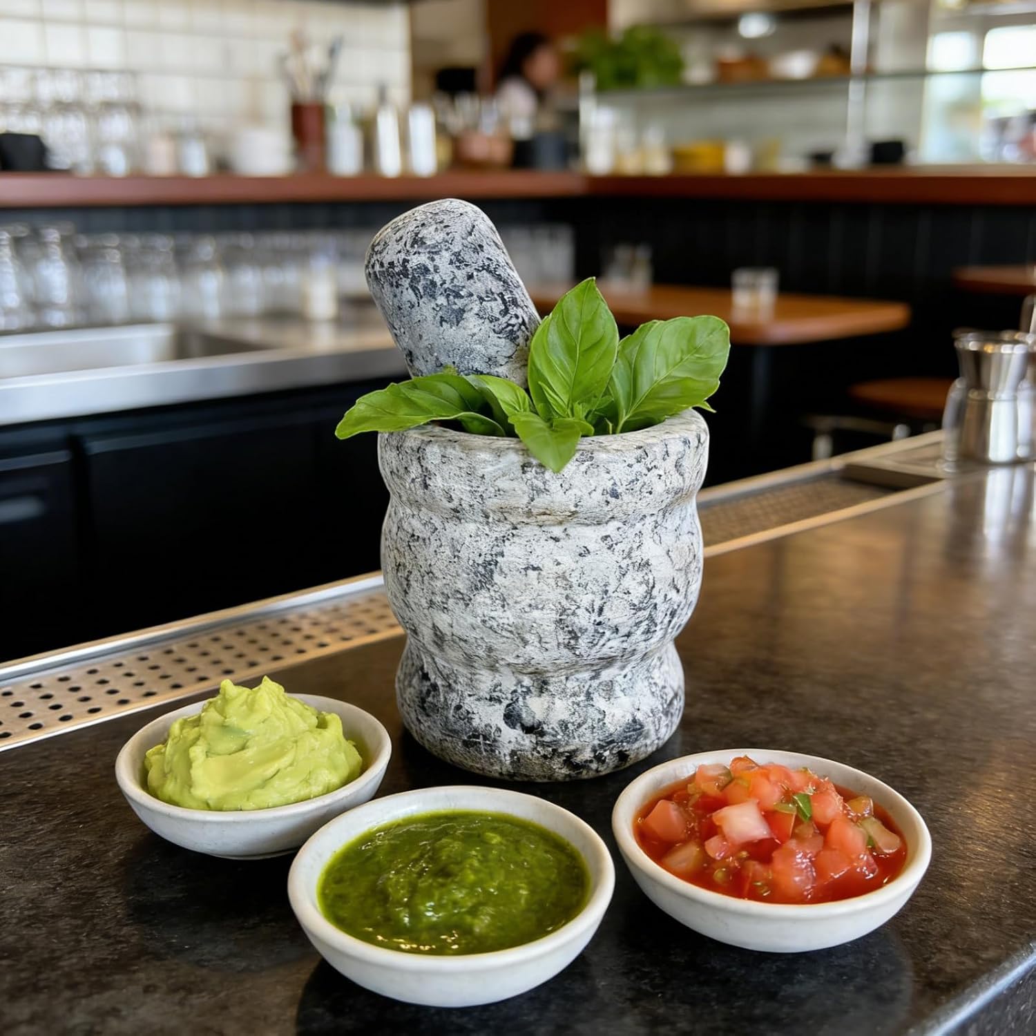 2.95" Small Granite Mortar and Pestle Set, Natural Stone Grinder
