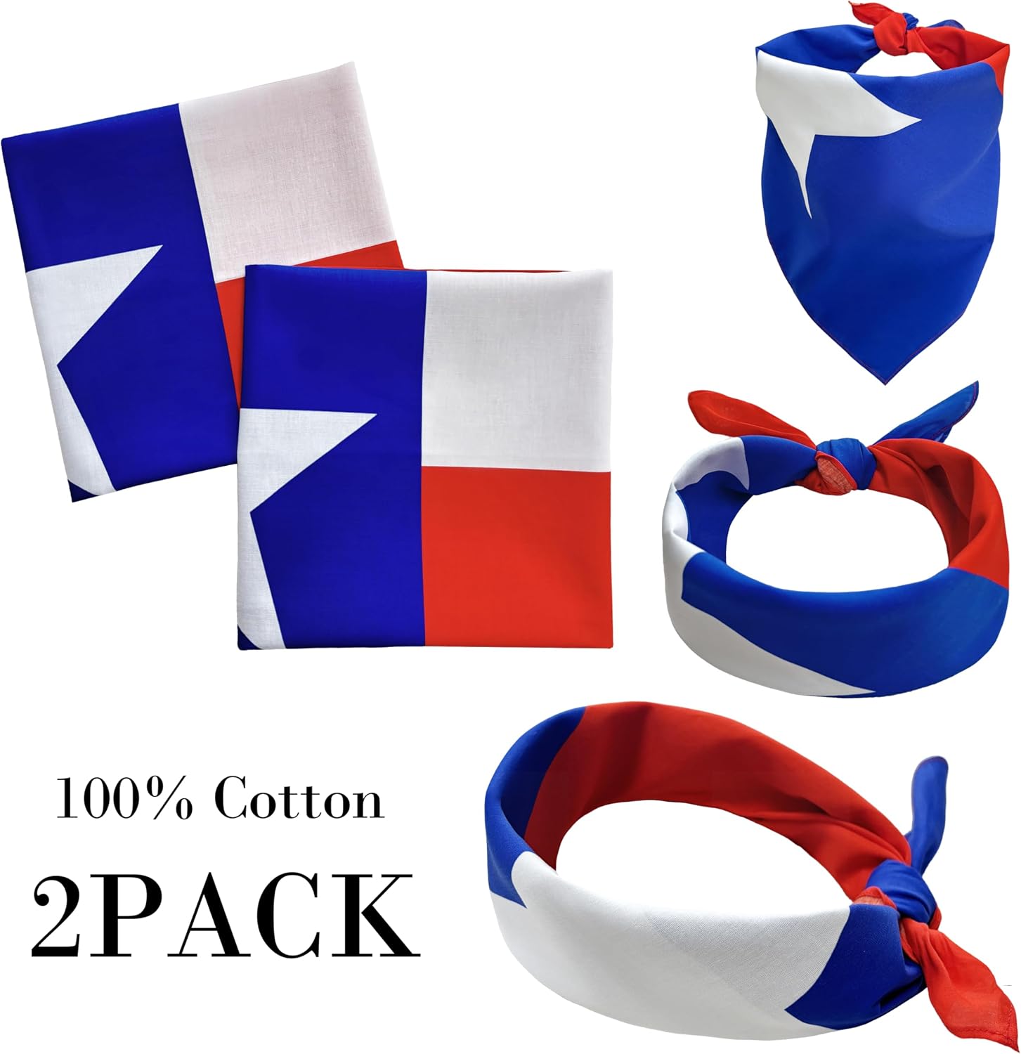 WEITBF 2 Pack Texas Flag Bandana Texan Scarf Bandanas Headband - 100% Cotton, 22 x 22 inch