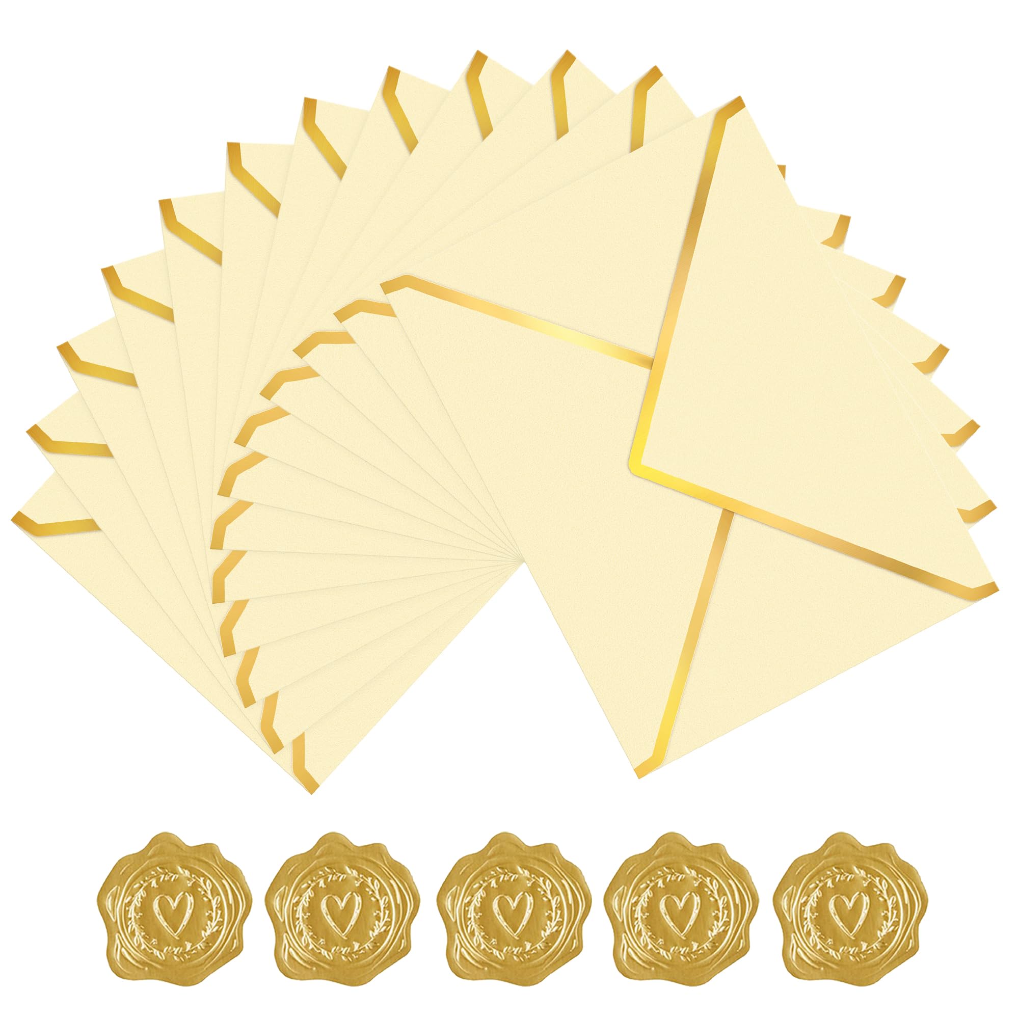 AVERZELLA 60 Pack Gold Envelopes 5x7 Bulk, 250G Pearled Cardstock A7 Envelopes for Invitations Business Mailing Envelope with Gold Foil Border, A6 4x6