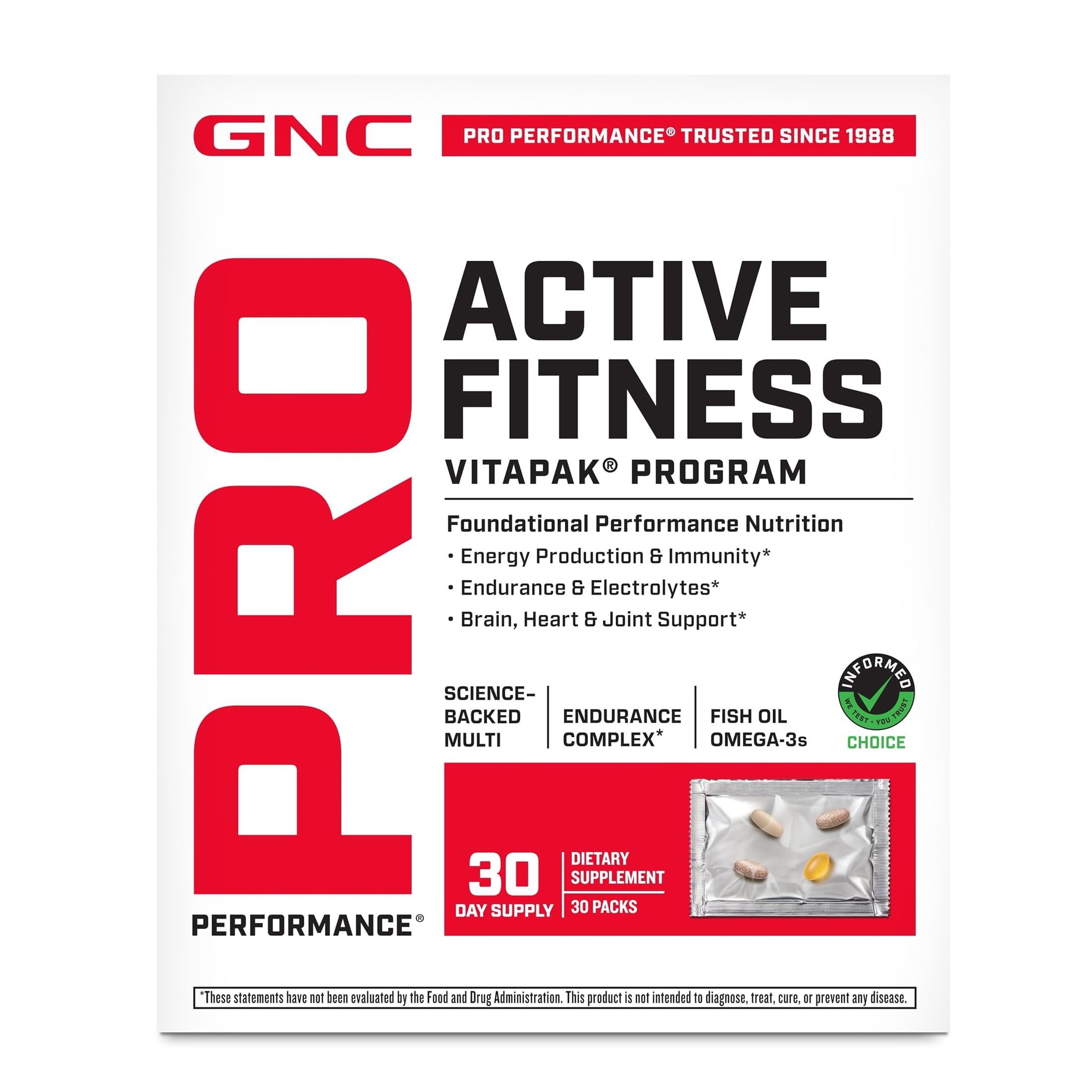 GNC Pro Performance Active Fitness Vitapak Program, 1 Month Supply
