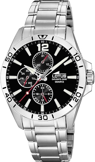 🔥 LOTUS Reloj Hombre Analógico de Acero Inoxidable 316l Plateado – Movimiento de Cuarzo – Cristal Mineral de Alta Resistencia – Resistente al Agua 5 ATM – Multifunción 18812 Trendy
