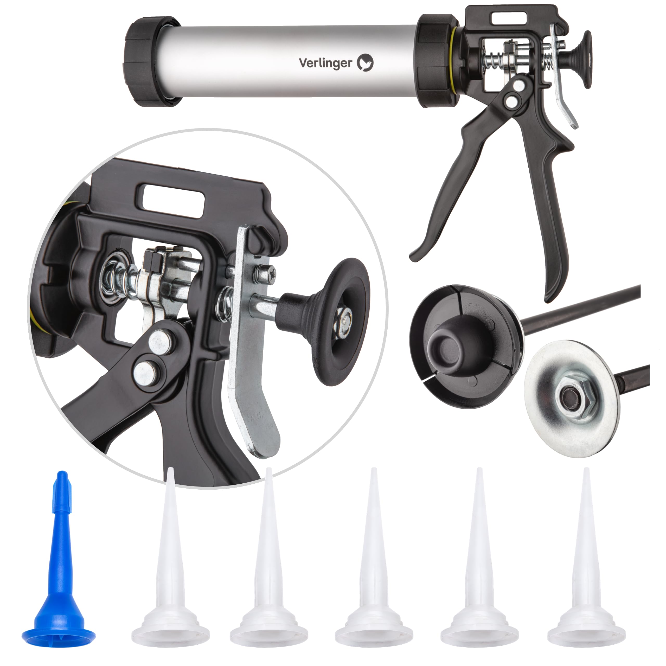 Image secondaire de Verlinger Pistolet à cartouche professionnel pour 280/310/400 ml, 4500 N 26:1, durable, ergonomique, précis pour le silicone, l'