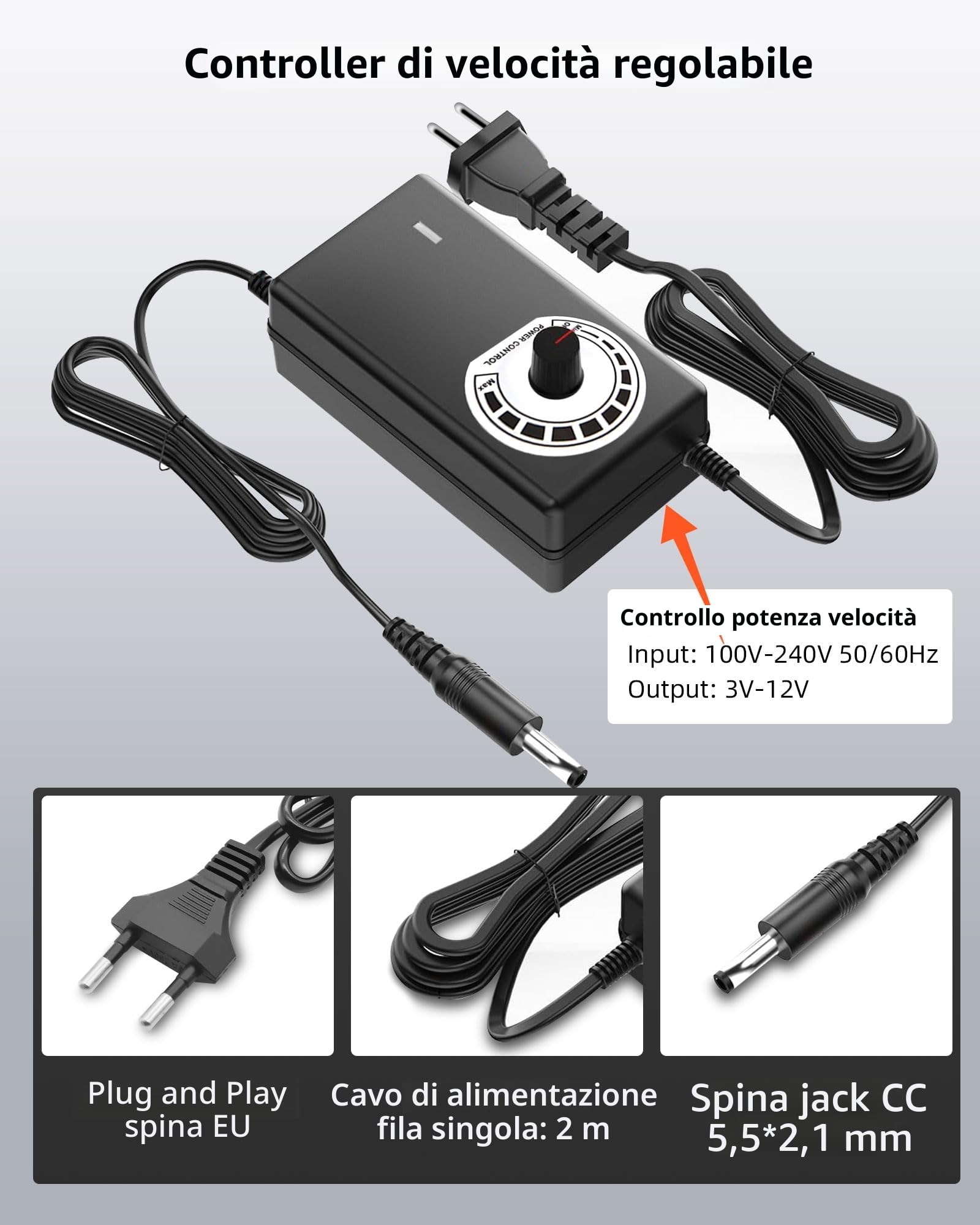 Ventola per Alloggiamento 360mm 12V Regolabile 220V-240V 2750Rpm Portatile PC