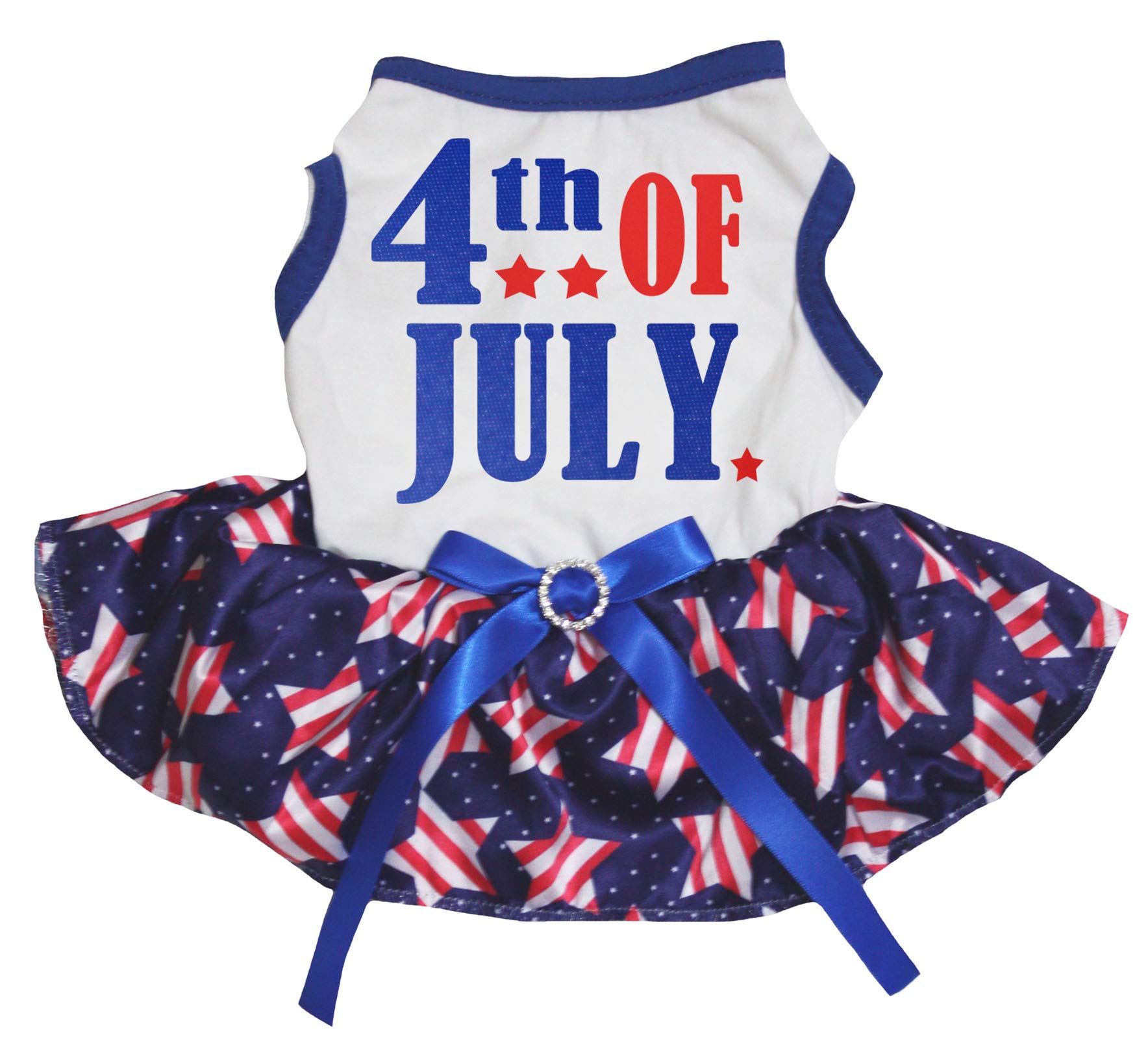 Robe pour chiot 4th of July taille M avec motif étoiles et rayures blanches et bleues