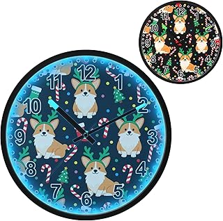 ALAZA 12 Corgi Dog Christmas Lighted Wall Clock Battery Operated 12 Inch Silent Non Ticking Clock for Bedroom Office Living Room Decor