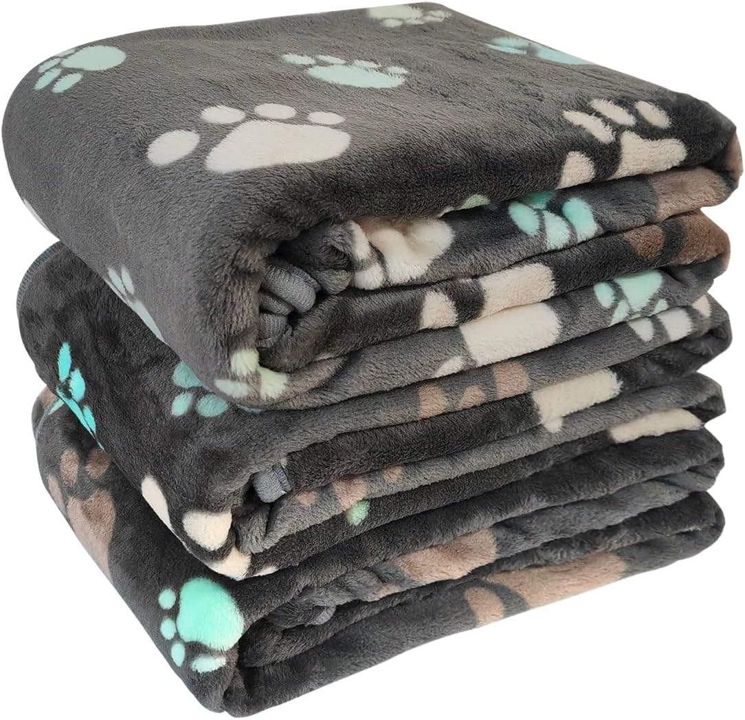 Amorlemon Dog Blankets Throw Blankets for Small Dogs 3 Pack Fluffy Blankets Soft Pet Mat Flannel Pet Blankets for Dogs Puppy and Cats (Grey)