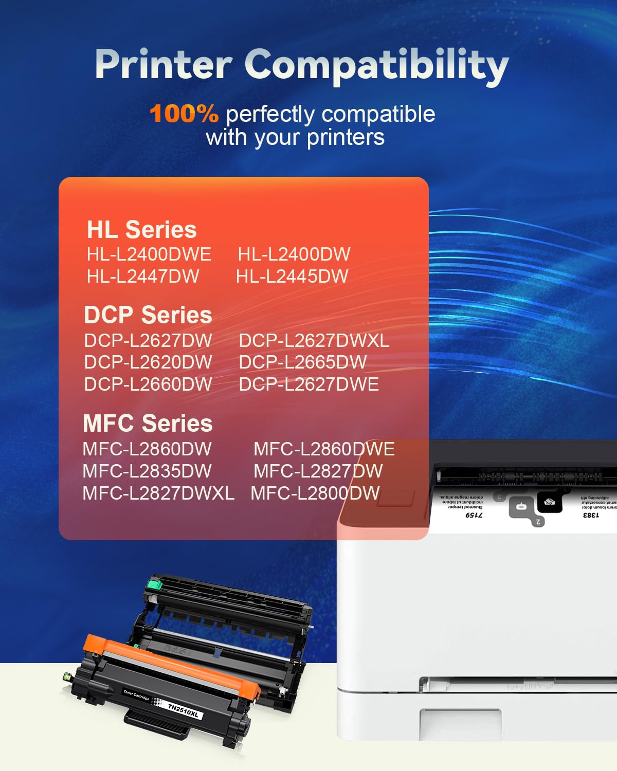 TN2510XL Toner + DR2510 Tamburo Compatibili per Brother TN-2510XL Toner DR 2510 per Brother DCP-L2627DW HL-L2400DWE DCP-L2620DW DCP-L2665DW DCP-L2660DW MFC-L2860DWE DCP-L2627DWE MFC-L2800DW