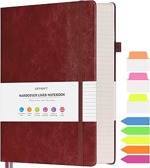 Lined Journal Notebook, Large A5 Hardcover Leather Journal, 312 Numbered Pages Work Notebook, 100gsm No Bleed Paper, College Ruled Notebook for Women Men School Office, 5.75" x 8.38", Burgundy