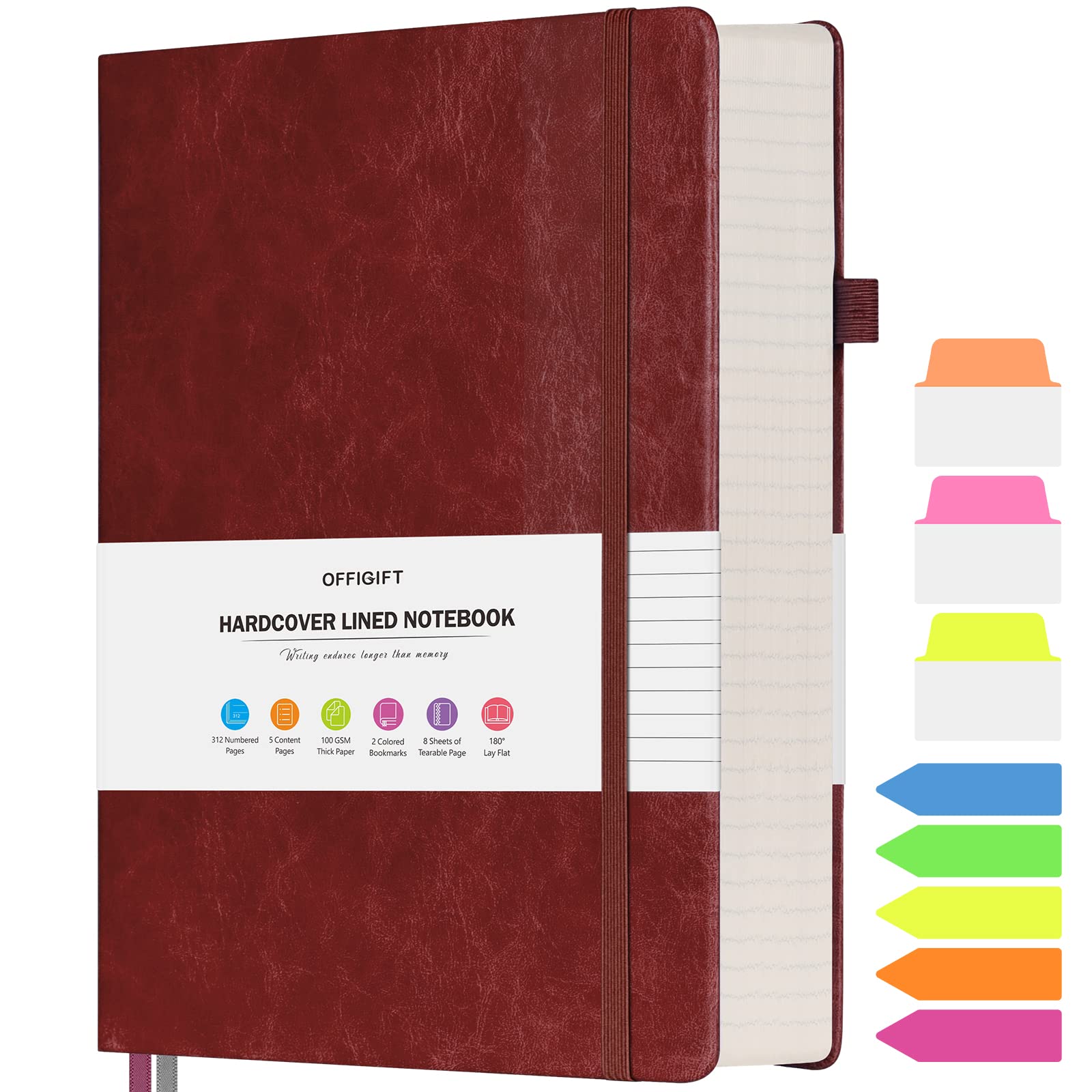 Lined Journal Notebook, Large A5 Hardcover Leather Journal, 312 Numbered Pages Work Notebook, 100gsm No Bleed Paper, College Ruled Notebook for Women Men School Office, 5.75" x 8.38", BurgundyThe Forest Stewardship Council