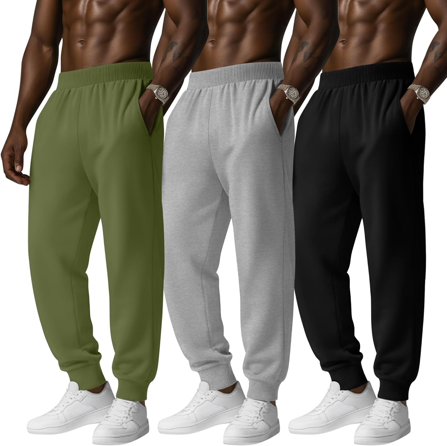 3 Pack Men's Big and Tall Joggers Baggy Sweatpants Casual Lounge Workout Athletic Plus Size Pant with Pockets