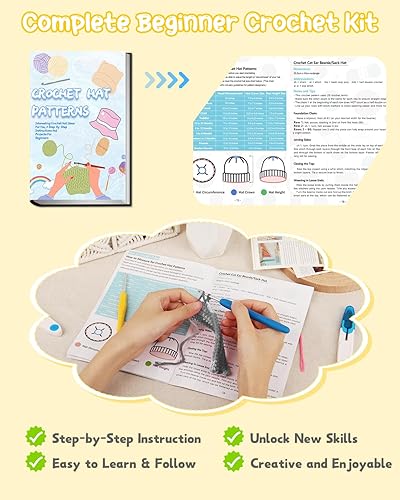 Miniatura 5 de Aeelike Kit de ganchillo de sombrero, kit de ganchillo para principiantes y adultos aprenden a tejer sombrero con hilos suaves, ganchos de ganchillo
