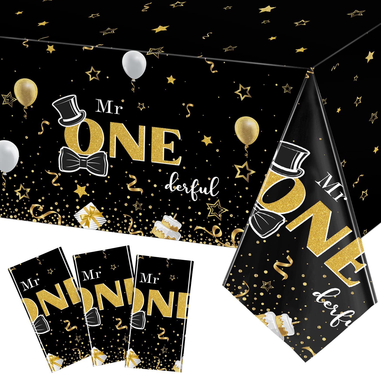 Tiamon 3 Pieces Boy 1st Birthday Party Tablecloth 54 x 108 Inch Plastic Rectangular Table Cover First Birthday Tablecloth Decorations for Boy Baby