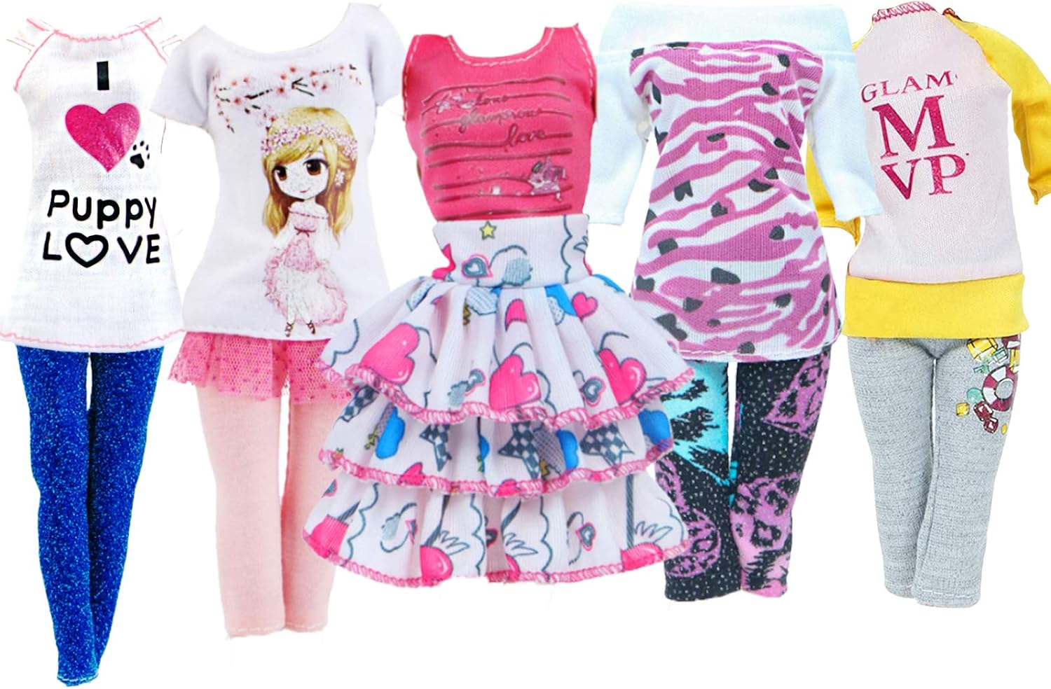 BJDBUS 5 Sets Handmade Fashion Outfit Shirt Vest Skirt Trousers Pants Clothes for 11.5 inch Girl Doll Accessories Daily Casual Wear