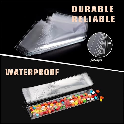 Miniatura 6 de OYAVISR 200 bolsas de celofán transparentes resellables de 3 x 11 pulgadas de largo, bolsas de celofán autosellables, bolsas para galletas con