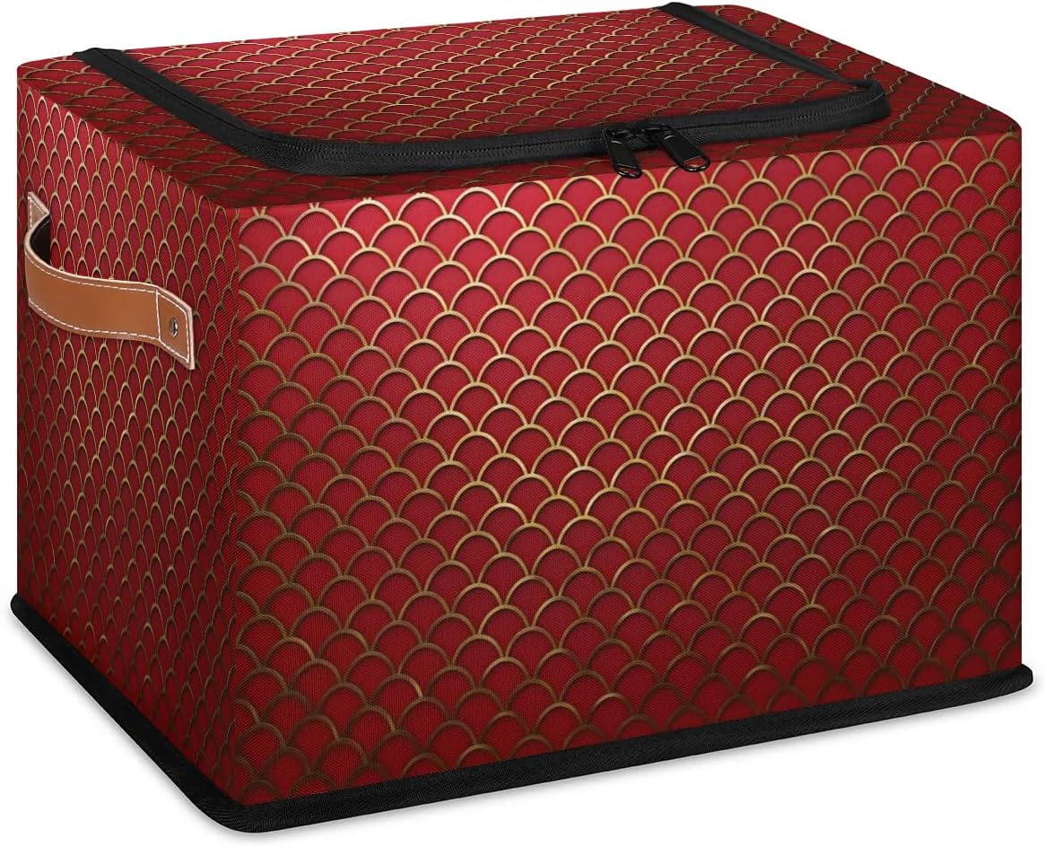 Fish Scales Print Storage Box with Lid and Handles Foldable Cloth Storage Basket Bin Bags for Shelves Closet Shelf Toys Clothes Bed Sheets Organizer 2 Pack