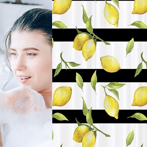 Miniatura 5 de Lindas cortinas de ducha de hojas de verano de limón, cortina de ducha de plantas de frutas amarillas, cortina de ducha de baño, tela cítrica a