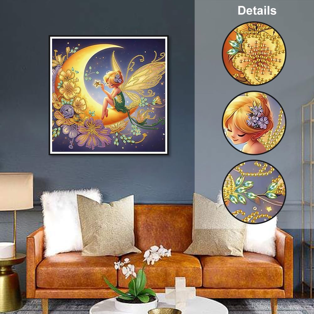WSLWXSHM 5D Special Shape Diamond Art Kits for Beginners, Diamond Painting Kits for Adults Moon Fairy, Crystal Rhinestones Diamond Painting for Home Wall Decoration Gift 12×12inch, Elf Girl image 4