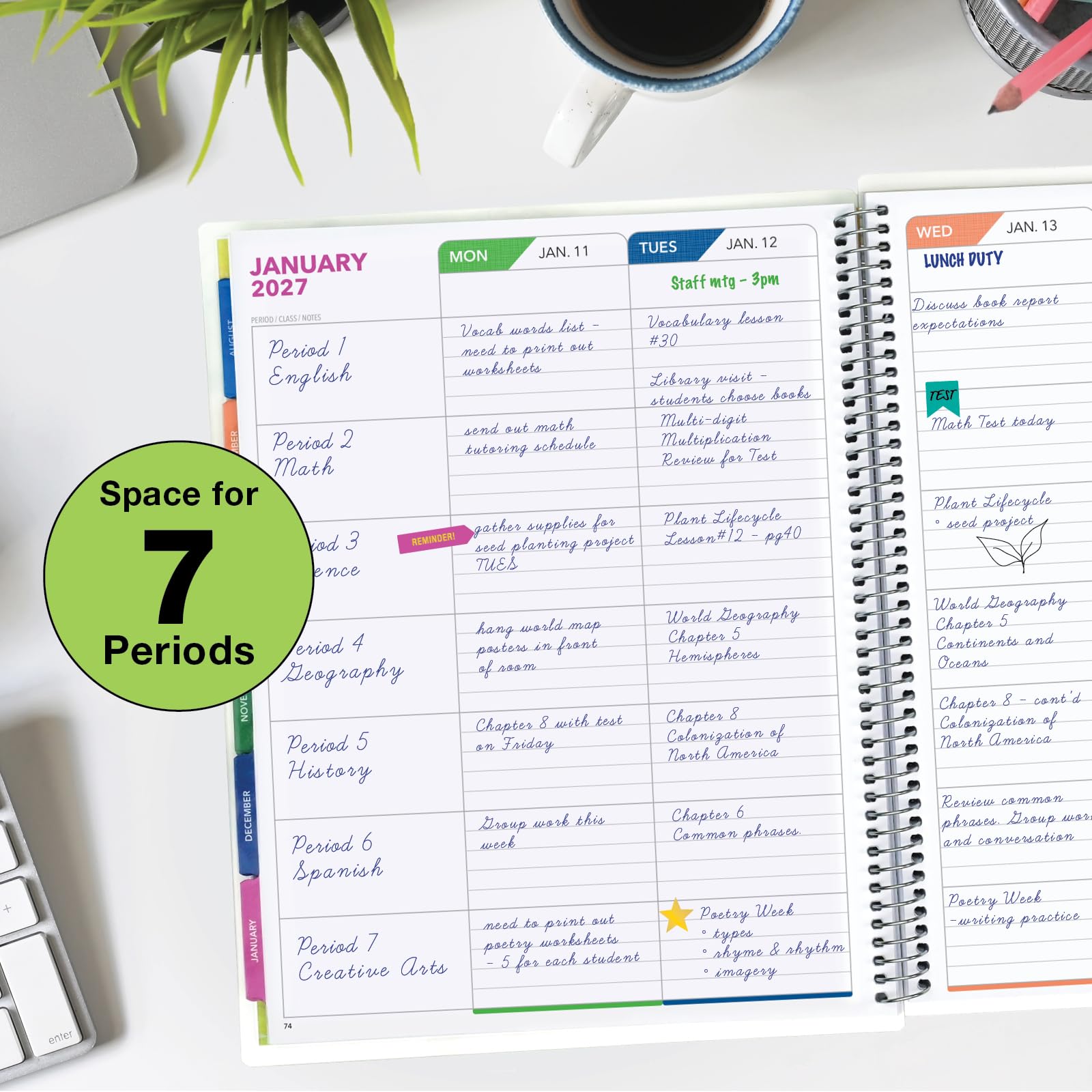 Lite-Lehrer-Planer: August 2026 - Juli 2027, 21,6 x 27,9 cm, täglicher, wöchentlicher und monatlicher Organizer, enthält 7 Perioden, datierten Kalender, Seitenregister, Lesezeichen und