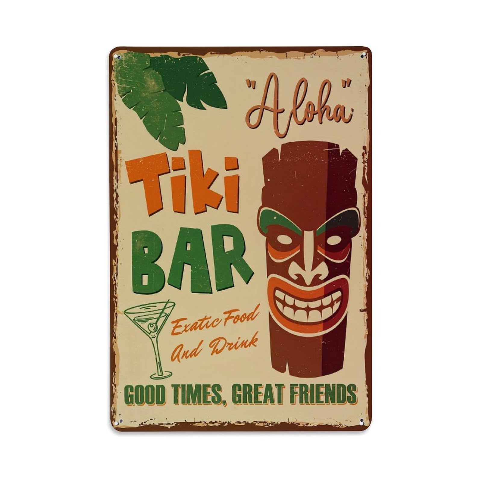 Jdfenggu Vintage Tiki Bar Sign Pattern Print Retro Metal Tin Sign, Decor Art Poster For Bar, Home, Man Cave, Kitchen, Laundry Room Gift 8X12inch