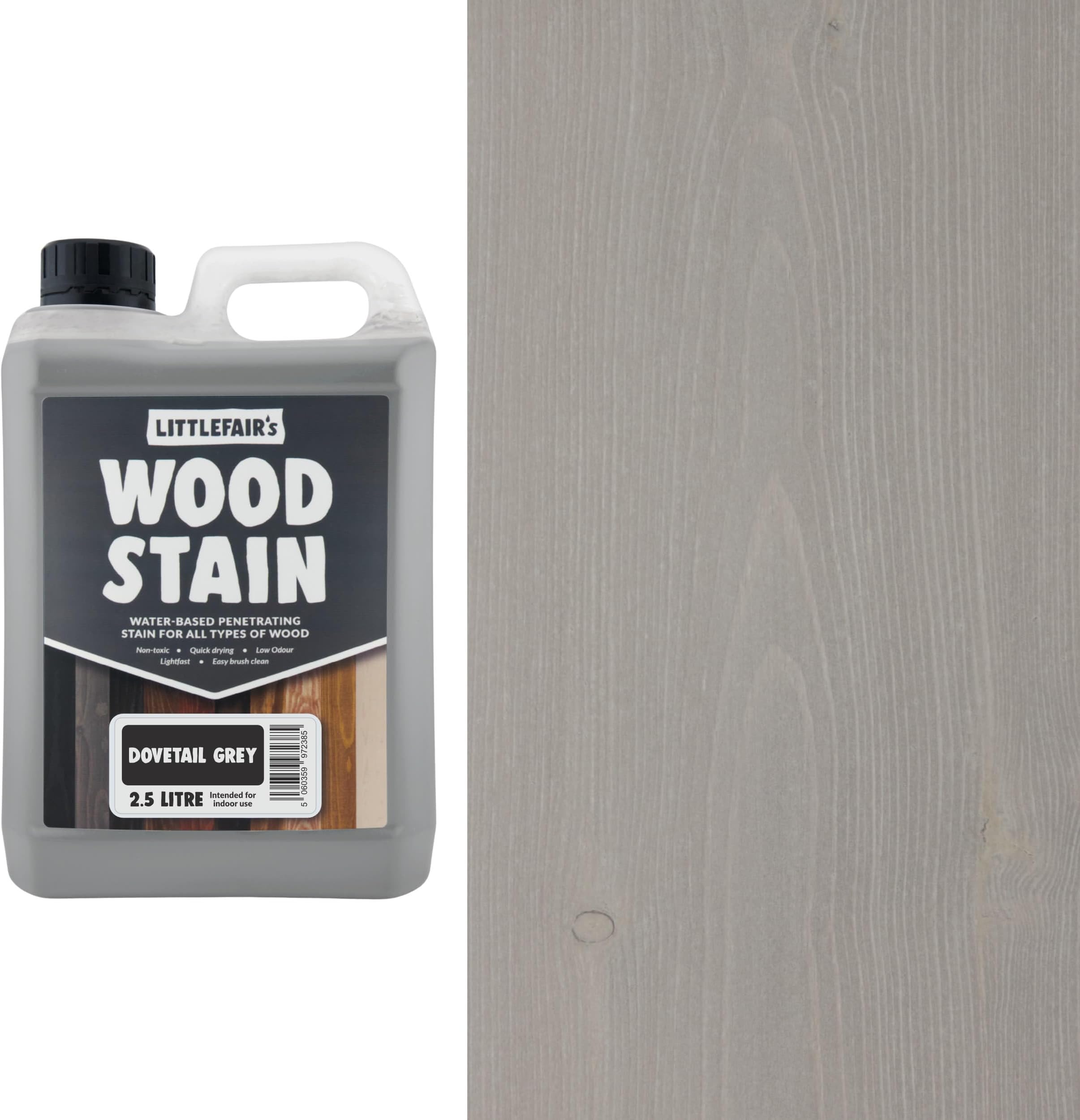 Littlefair's Wood Stain Water-Based - (Dovetail Grey) – Non-Toxic, Eco-Friendly & Quick Drying - Easy-to-Apply, Concentrated Formula for All Wood Types – 5 LTR