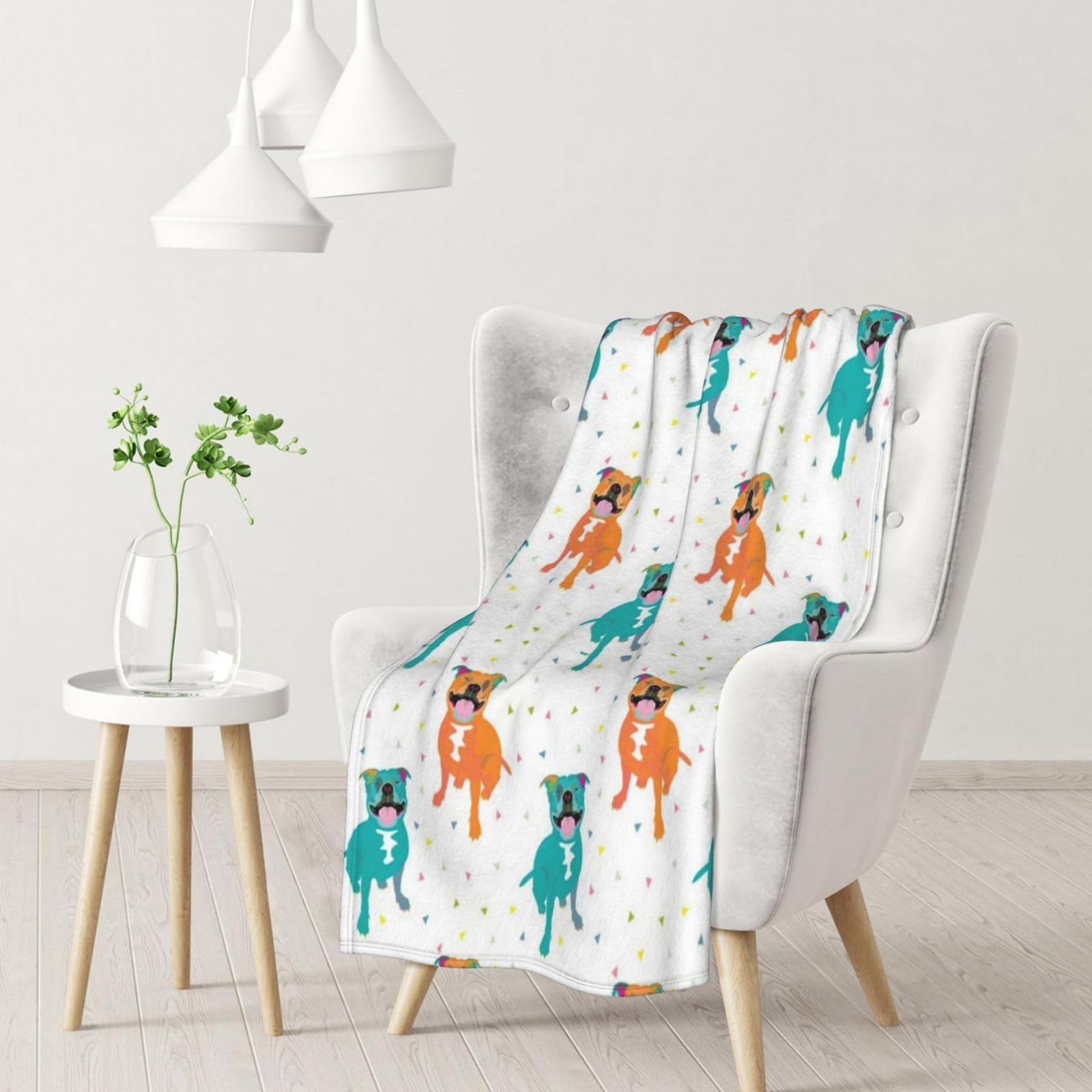 BeNtli Blanket,Warm Flannel Blanket Throw/Blanket Bed Throw for Sofa Office 102X 76 cm,Happy Staffy White