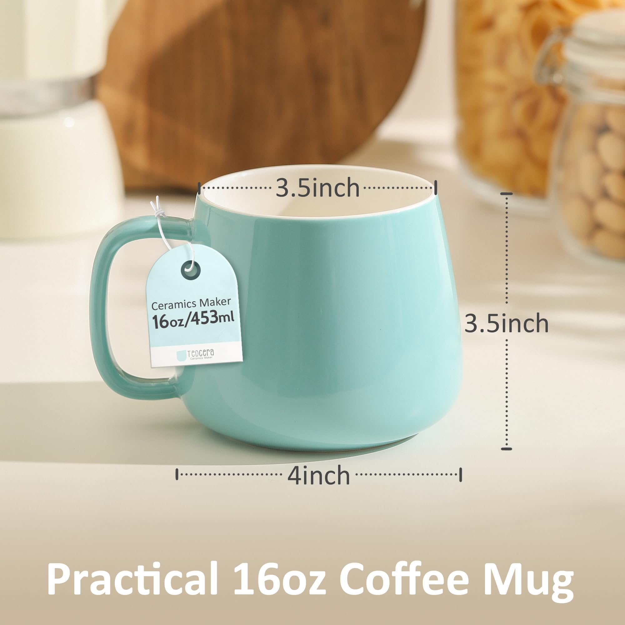 Teocera Juego de 4 tazas de café de cerámica de 473 ml, apilables, aptas para microondas, lavavajillas y horno, ideales para café, capuchino, chocolate caliente, regalos de inauguración de la casa