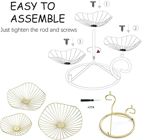 Miniatura 2 de LANDTOM Cesta de frutas de 3 niveles, soporte de metal galvanizado, decorativo, para fruteros, bandejas de almacenamiento de madera de bambú,