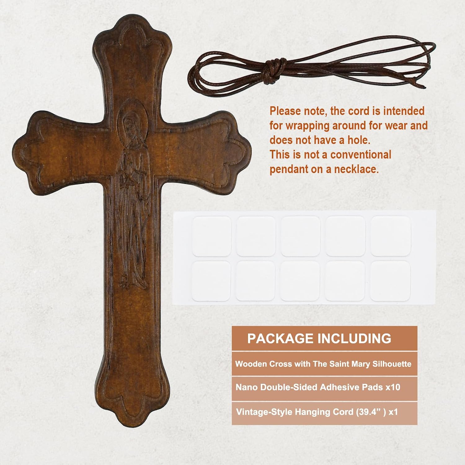 6" Wood Cross Home Decor, Wooden Christians Crucifix Religious Wall Decoration Classic Crucifix Jesus, Our Lady, With Words Pray For You & FAITH LOVE HOPE, Handheld, Wall Mount Neck-wearable‌ (The Virgin Mary)