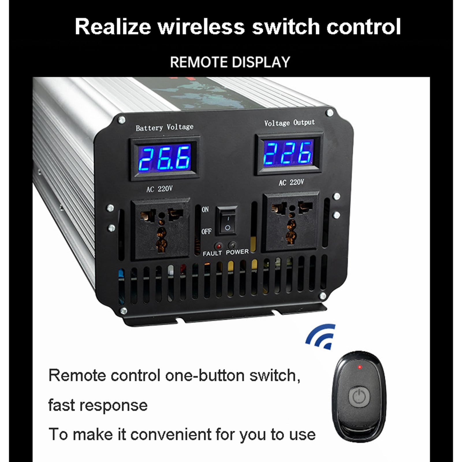 Falownik o czystej fali dodatniej, 1000 W-3000 W dużej mocy, domowy/samochodowy/zewnętrzny przetwornik napięcia, 12 V-72 V DC na 110 V/220 V AC, z pilotem zdalnego sterowania,2000W-24V