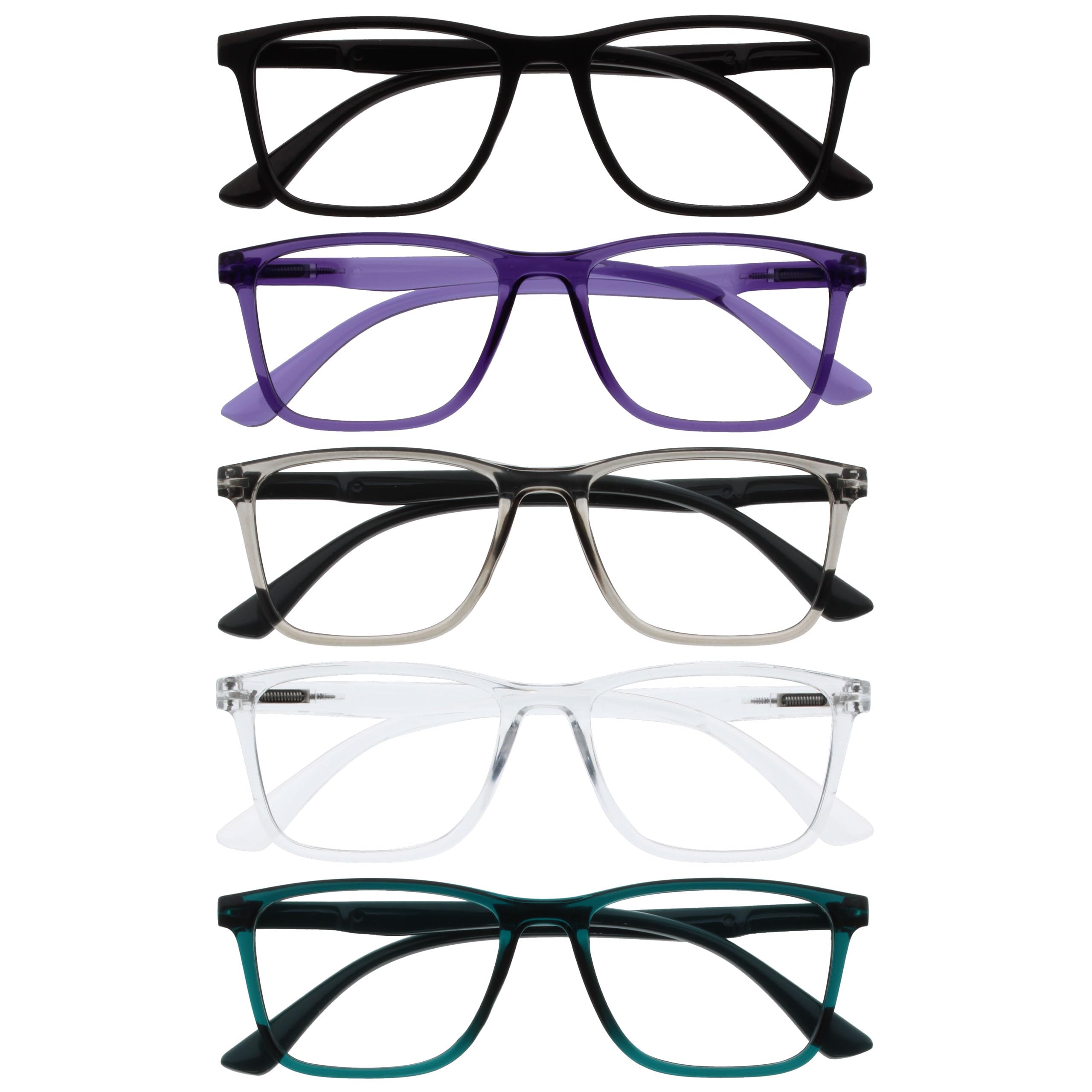 OPULIZE NYX Occhiali luce blu donna e uomo - Occhiali da lettura Antibagliore - Occhiali per computer - Confezione da 5 - Protezione UV - Rettangolare - Nero Viola Grigio Chiaro Turchese - + 2.50