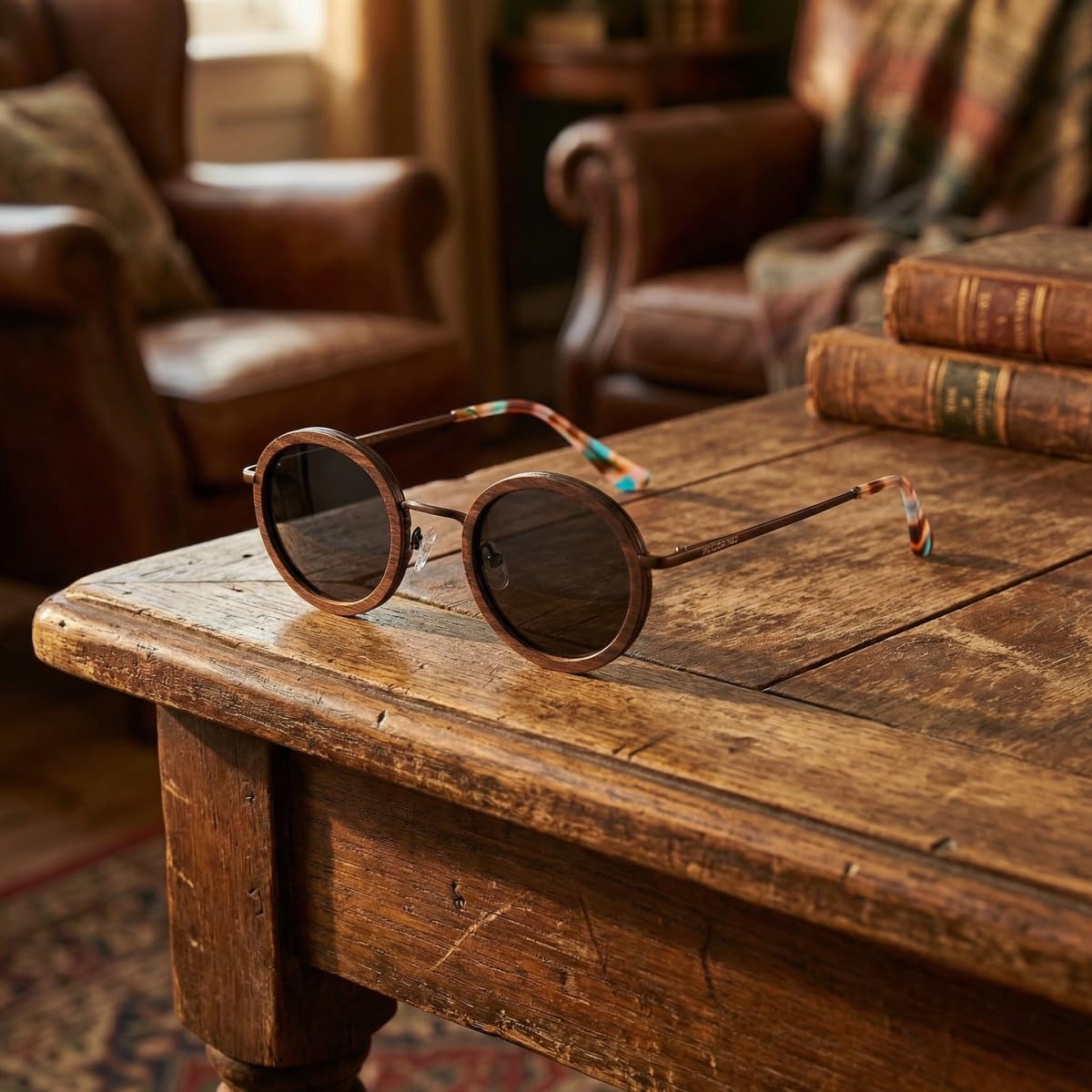 Gafas de Sol Polarizadas Redondas de Madera - Gafas de Sol Retro de Madera con Funda de Bambú para Hombre y Mujer Regalos Perfectos