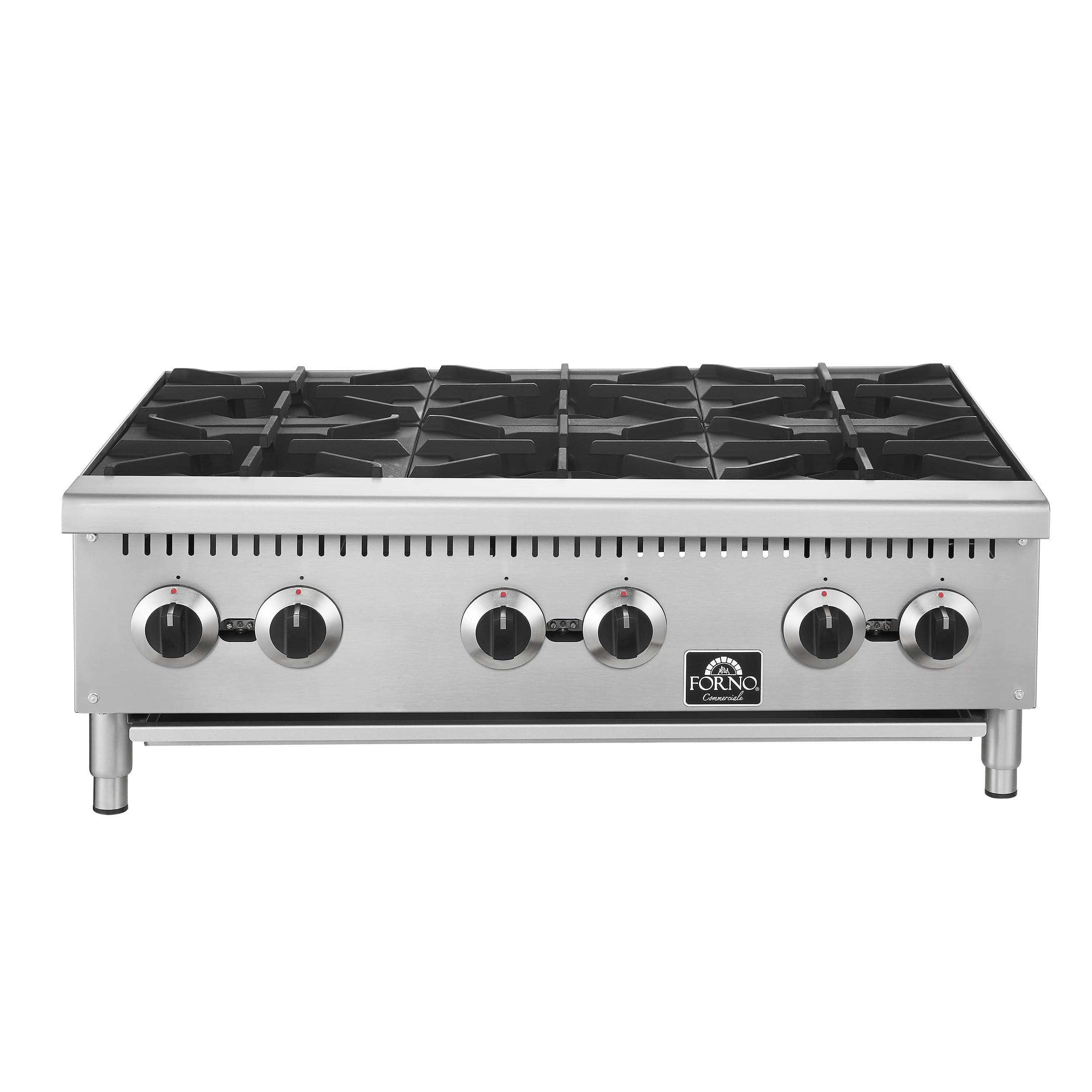FORNO Commerciale 36 Inch Gas Hotplate with 6 Burners, 156,000 BTU, Stainless Steel &amp; Cast Iron