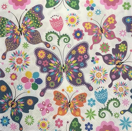 Keep Unique Servilletas de papel de 20 unidades, 13 x 13 pulgadas, diseño de pájaros y mariposas, 3 capas, estampado de mariposas, animales, para