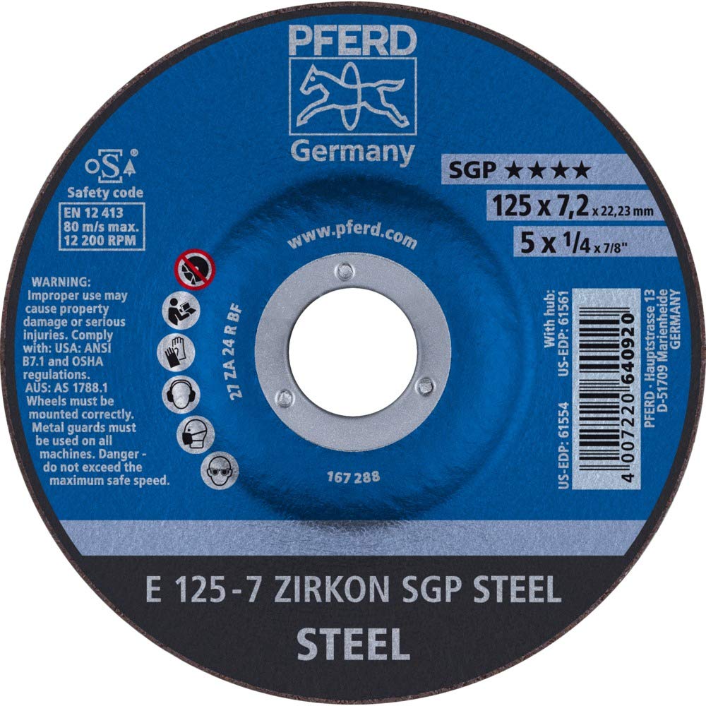 10 discos de desbaste Pferd E 125-7 de acero Zirkon SGP.