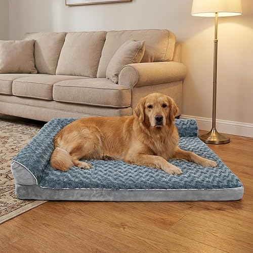 Cama ortopédica para perro con almohadas, 2 piezas, sofá grande de espuma viscoelástica para perros medianos y grandes, funda impermeable lavable,