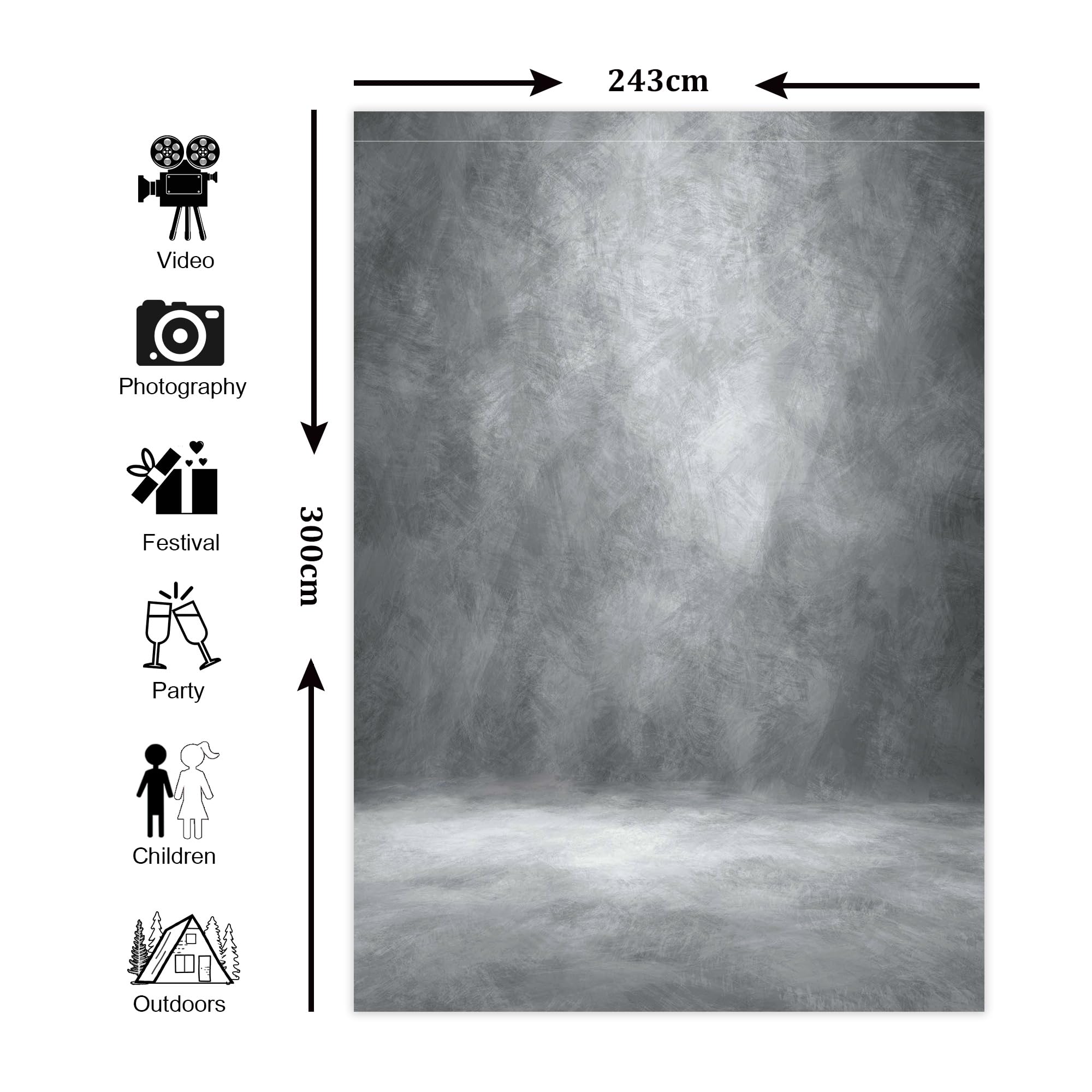 Fondale fotografico professionale astratto grigio, 2,4 x 3 m, per ritratti fotografici, cabine fotografiche, studio fotografico, con tasca per rullo in tessuto poliestere sulla parte superiore