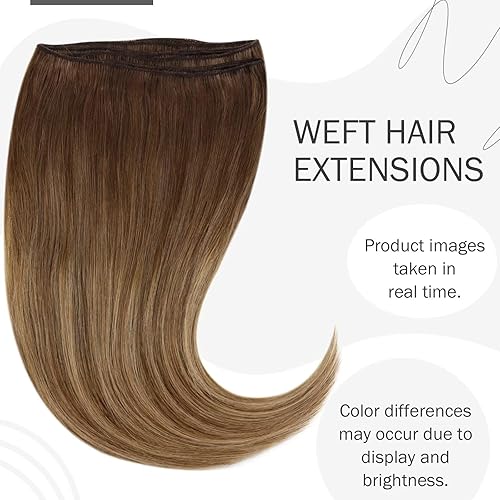 Miniatura 2 de Hetto Extensiones de cabello humano real Remy para coser, 20 pulgadas, 3.53 oz (3.53 oz), color marrón #6 a #8 castaño miel con #14 rubio oscuro