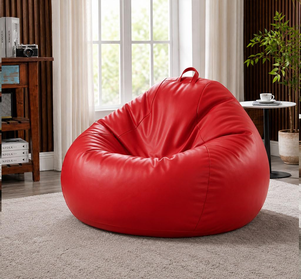 Sattva Classic 2XL Bean Bag Chair with Beans Filled | Faux Leather Sofa Style Bin Bags Chair with Beans Filling | Comfort Beam Bag Sofa for Adults & Teens, Living Room & Office - Red-picture-26