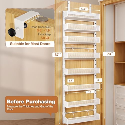 Miniatura 2 de Organizadores y almacenamiento para puerta de despensa, marco de metal grande de 8 niveles resistente sobre la puerta, estante de especias 2 en 1